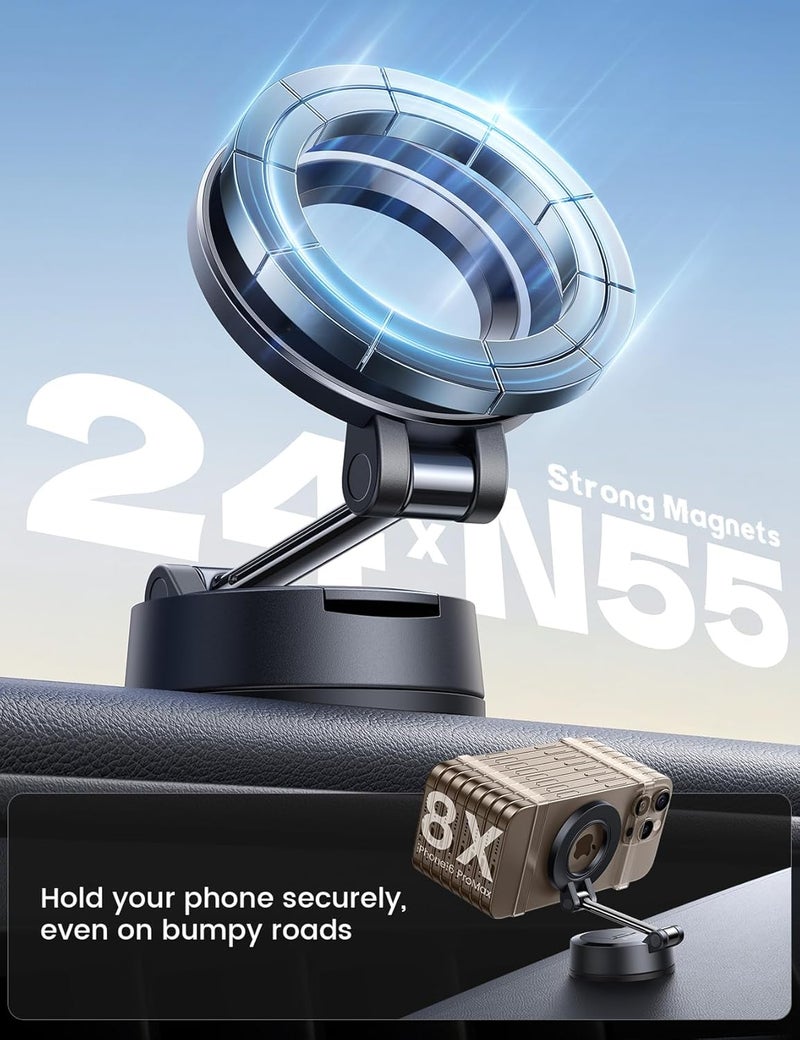 Lamicall for Magsafe Car Mount [70LBS Strongest Suction & Ultra Magnets] Phone Holders for Your Car, 360° Adjustable Suction Cup Phone Mount for Dashboard & Windshield Truck fit iPhone 17 Smartphone - Image 4